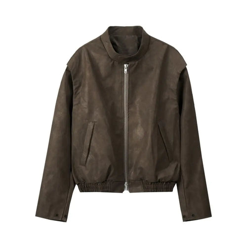 STAND COLLAR LEATHER MOTORCYCLE JACKET image 5