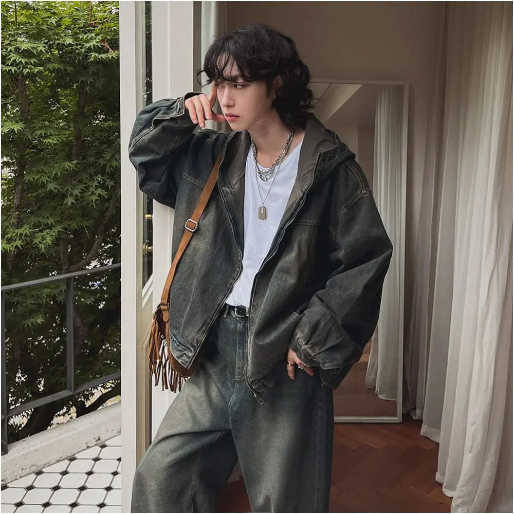 DISTRESSED LOOK LOOSE FIT DENIM HOODED JACKET image 3