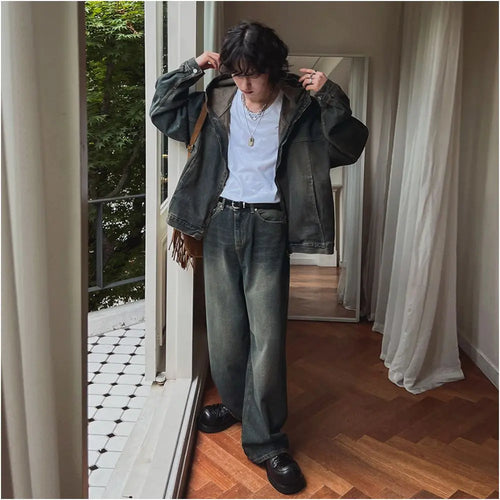 DISTRESSED LOOK LOOSE FIT DENIM HOODED JACKET image 4
