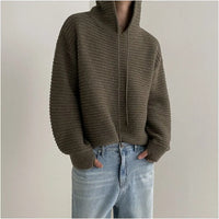 HOODED KNIT PULLOVER SWEATSHIRT