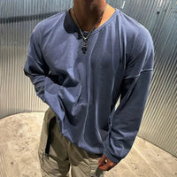 DISTRESSED CREW NECK LONGSLEEVE T SHIRT