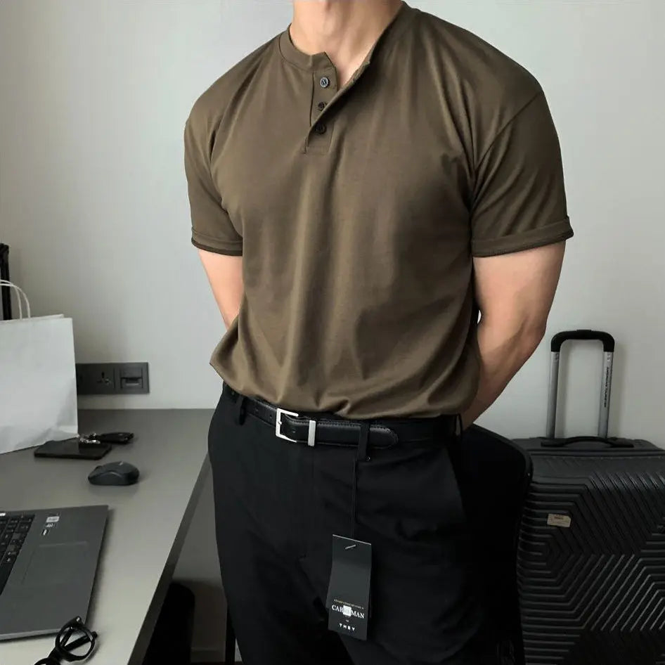HENLEY COLLAR SHORT SLEEVE T SHIRT