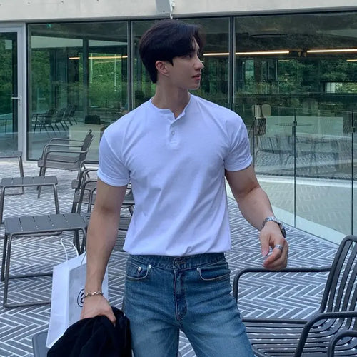 HENRY COLLAR SHORT SLEEVE T SHIRT 摇橹人