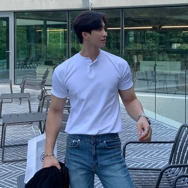 HENRY COLLAR SHORT SLEEVE T SHIRT 摇橹人