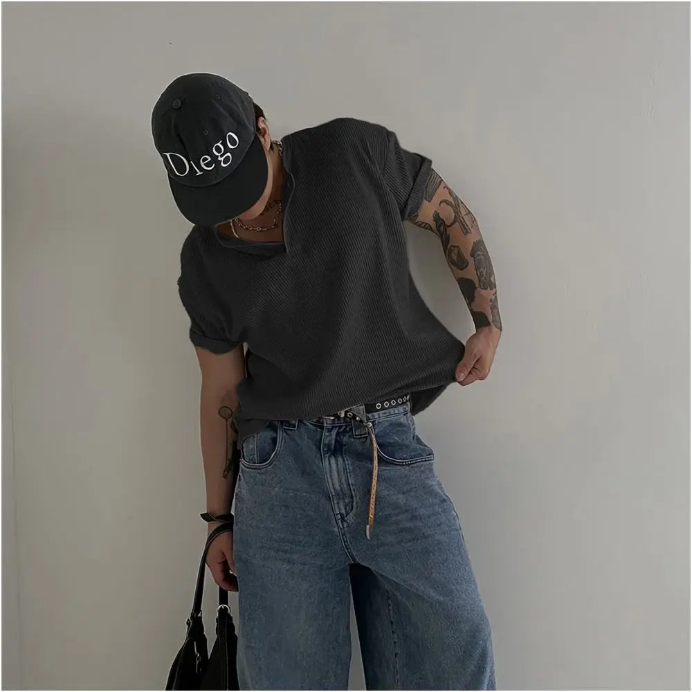HENRY COLLAR WAFFLE SHORT SLEEVE DAVID&ME