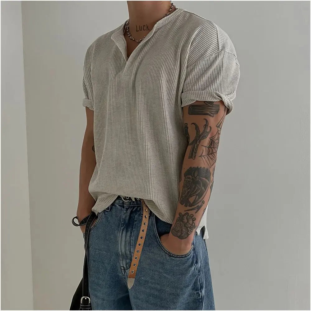 HENRY COLLAR WAFFLE SHORT SLEEVE DAVID&ME