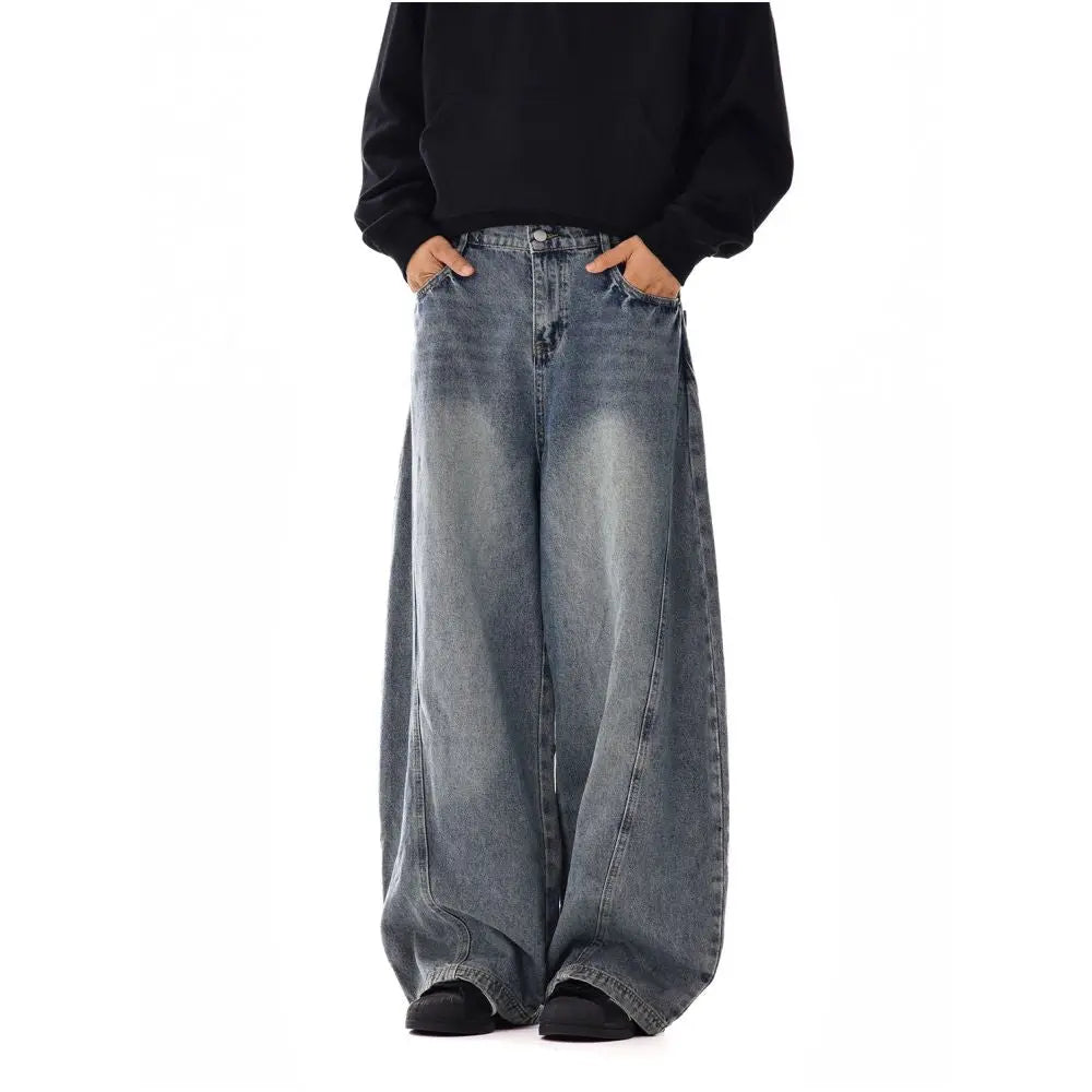 RETRO WASHED WIDE LEG DENIM JEANS image 2