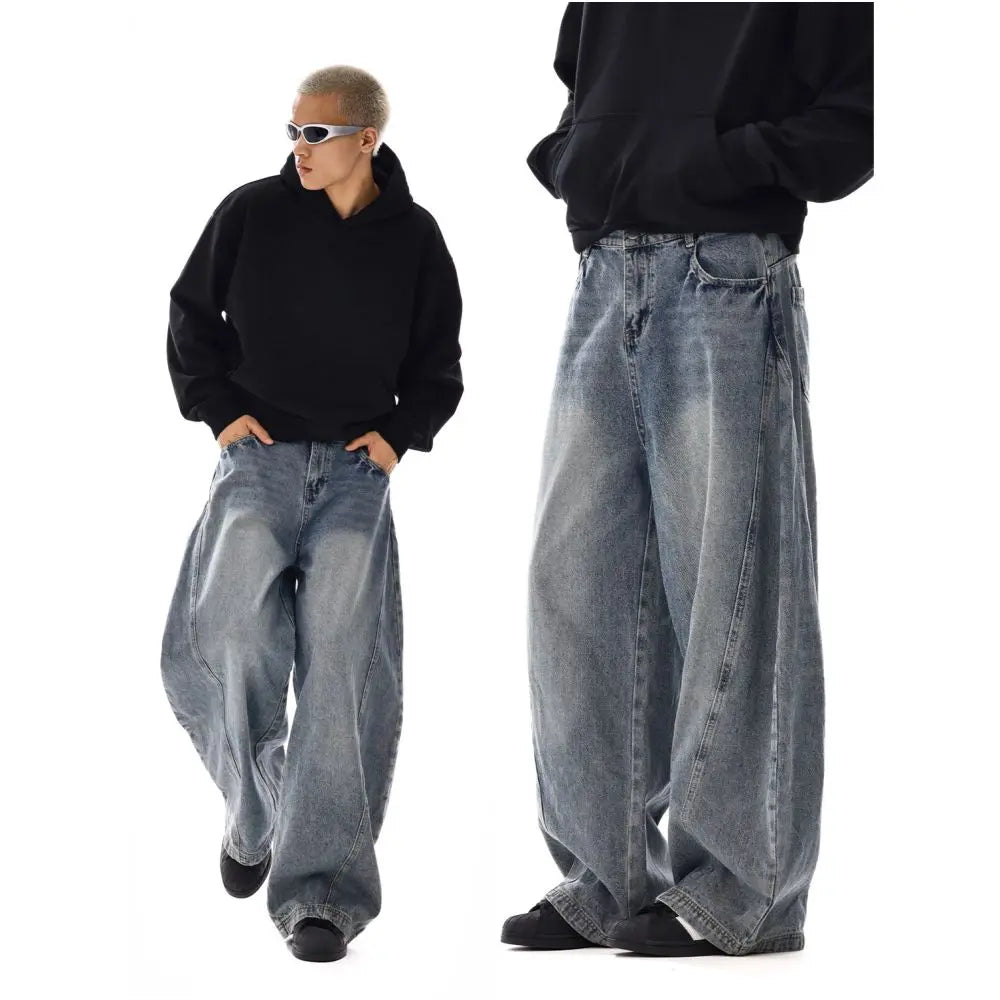 RETRO WASHED WIDE LEG DENIM JEANS 无品牌/无注册商标
