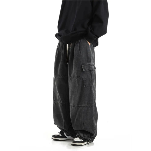 American retro washed high street hip hop style jeans loose casual versatile wide leg cargo pants trendy on Instagram image 2