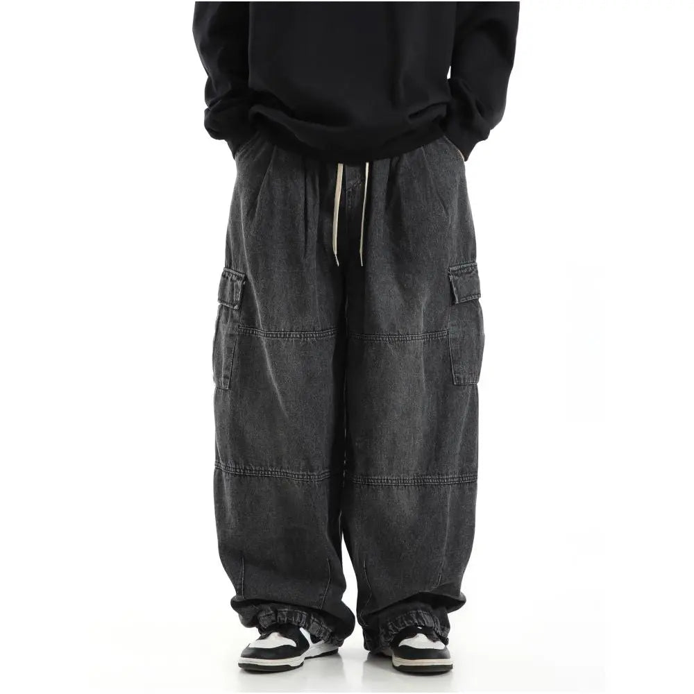American retro washed high street hip hop style jeans loose casual versatile wide leg cargo pants trendy on Instagram image 3
