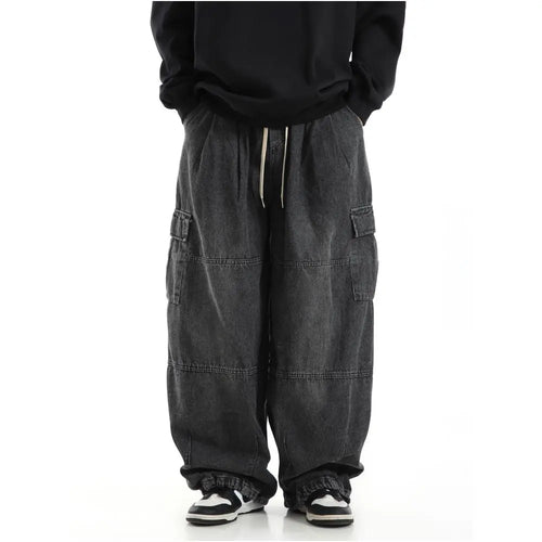 American retro washed high street hip hop style jeans loose casual versatile wide leg cargo pants trendy on Instagram image 3