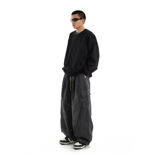American retro washed high street hip hop style jeans loose casual versatile wide leg cargo pants trendy on Instagram image 4