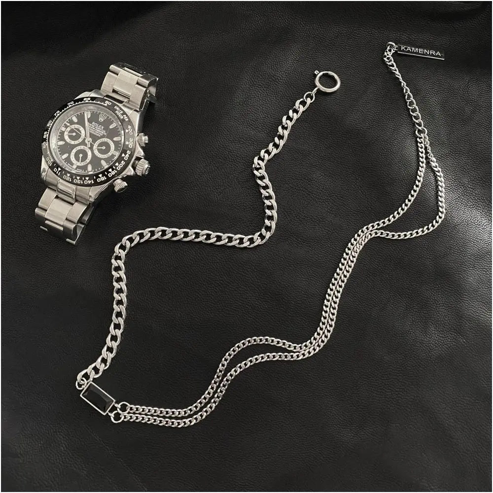 Carmen s niche design square titanium steel spliced necklace unisex street style Instagram worthy simple double layer clavicle chain image 2
