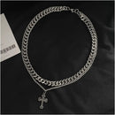 Carmen s INS Dark Retro Cross Pendant Hip Hop Unique Double Layer Design Titanium Steel Necklace for Men s Sweater Chain image 3