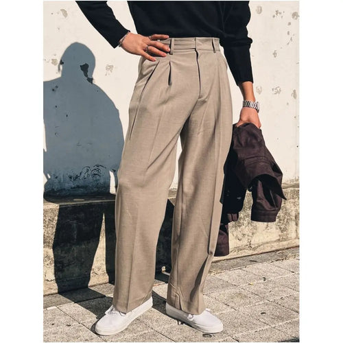SSUMENAM High Quality Commuter Flowy Dress Trousers for Men Autumn Winter Wide Leg Loose Fitting Casual Pants image 1