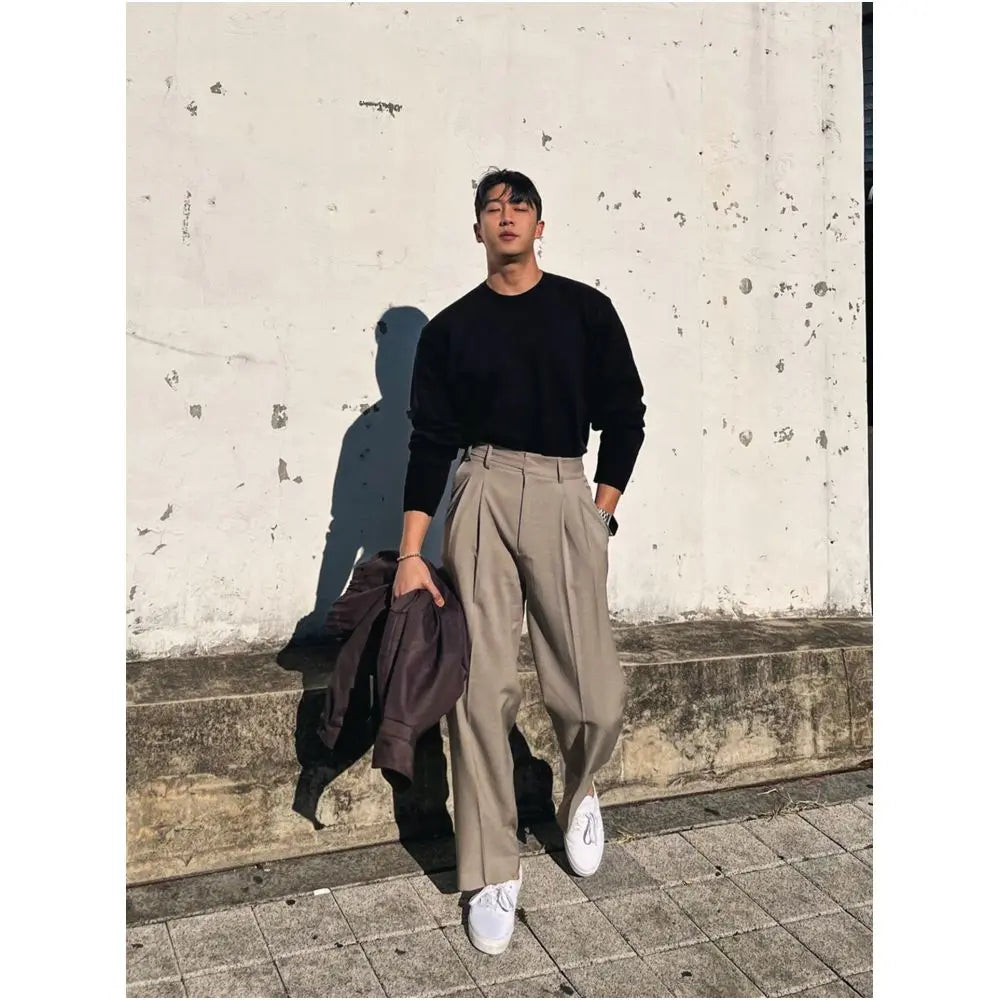 SSUMENAM High Quality Commuter Flowy Dress Trousers for Men Autumn Winter Wide Leg Loose Fitting Casual Pants image 3