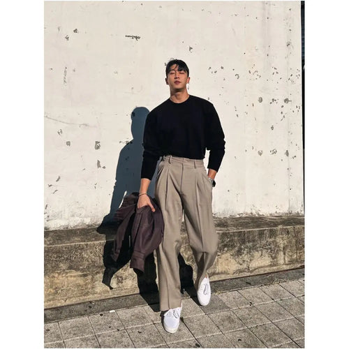 SSUMENAM High Quality Commuter Flowy Dress Trousers for Men Autumn Winter Wide Leg Loose Fitting Casual Pants image 3