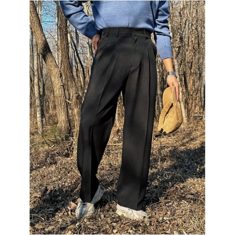 SSUMENAM High Quality Commuter Flowy Dress Trousers for Men Autumn Winter Wide Leg Loose Fitting Casual Pants image 4