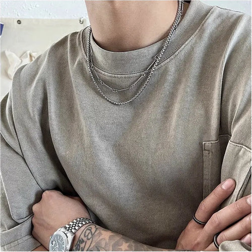 SAZ Original Design Double Layer Titanium Steel Necklace Delicate Men s Style High End Japanese Retro Versatile Trendy Bamboo Chain image 1