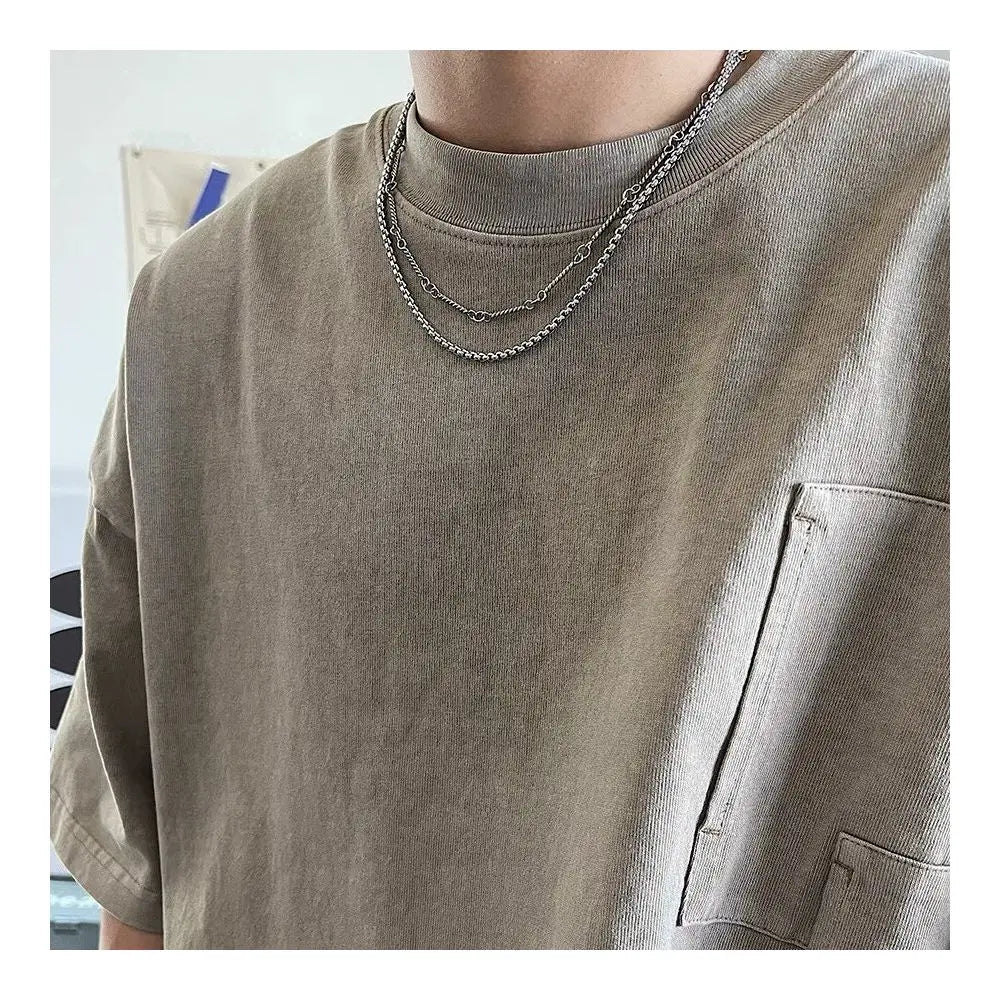 SAZ Original Design Double Layer Titanium Steel Necklace Delicate Men s Style High End Japanese Retro Versatile Trendy Bamboo Chain image 3