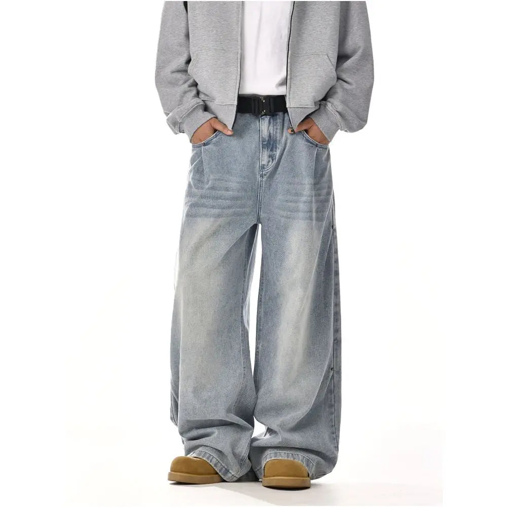 American retro washed cleanfit jeans for men and women spring and autumn couples loose casual straight leg wide leg trousers image 1