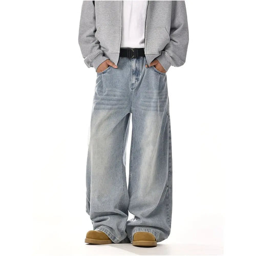 American retro washed cleanfit jeans for men and women spring and autumn couples loose casual straight leg wide leg trousers image 1