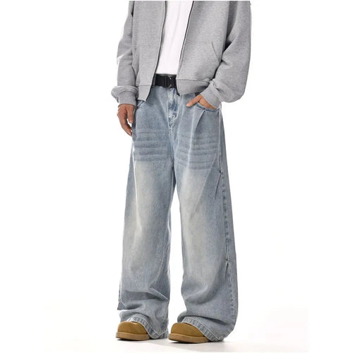 American retro washed cleanfit jeans for men and women spring and autumn couples loose casual straight leg wide leg trousers image 2