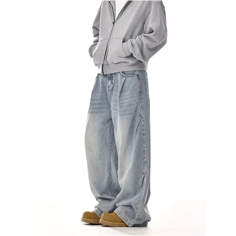 American retro washed cleanfit jeans for men and women spring and autumn couples loose casual straight leg wide leg trousers image 3
