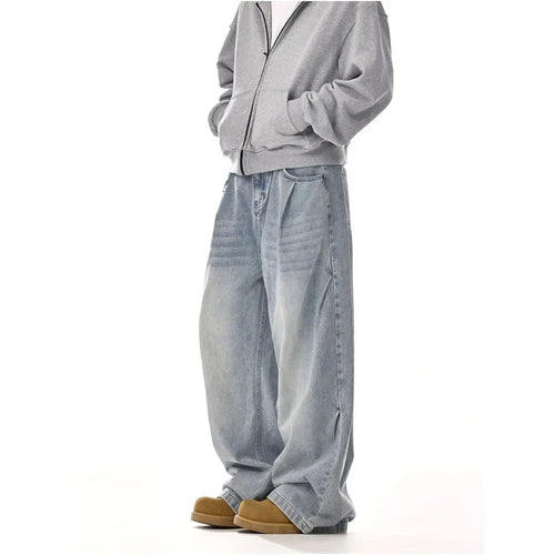 American retro washed cleanfit jeans for men and women spring and autumn couples loose casual straight leg wide leg trousers image 3