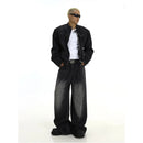 American retro washed denim jeans for men unique design trendy and stylish loose fit versatile straight leg casual wide leg pants image 5