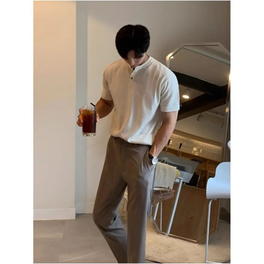 MRCYC Men s Short Sleeve T Shirt Korean Style Trendy Summer Old Money Style Knitted Short Sleeve Top Ice Silk Base Layer image 1
