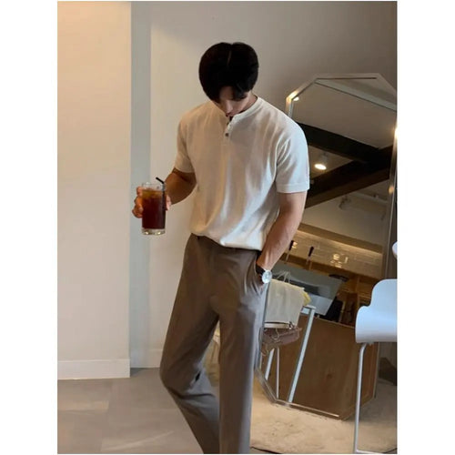 MRCYC Men s Short Sleeve T Shirt Korean Style Trendy Summer Old Money Style Knitted Short Sleeve Top Ice Silk Base Layer image 1