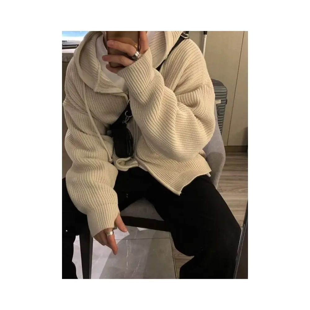 American style knitted cardigan sweater for men new spring and autumn style retro and relaxed trendy and versatile solid color zipper sweater image 1
