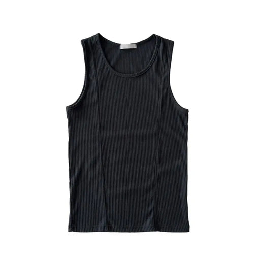 American style round neck vertical striped ribbed slim fit knit vest for men 2024 new casual stretch sleeveless T shirt image 5