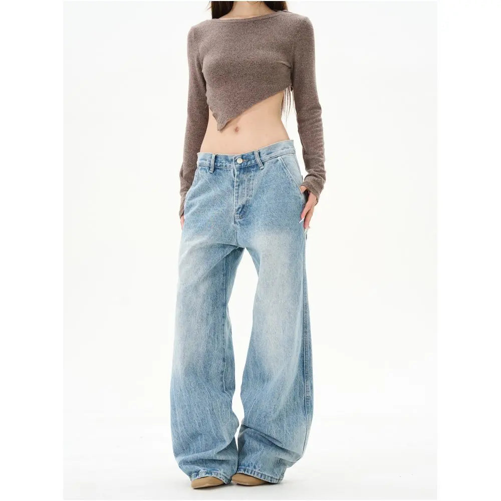 RETRO HIGH-STREET CURVED JEANS