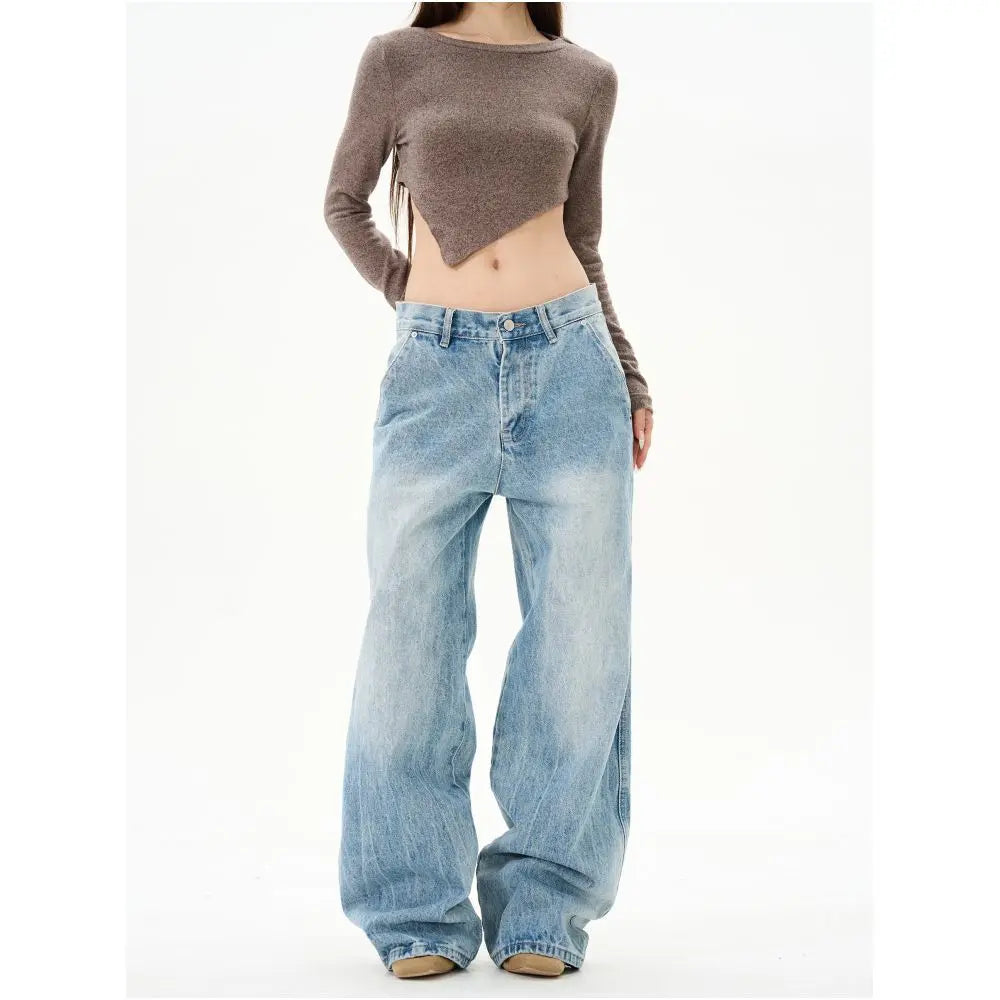 RETRO HIGH-STREET CURVED JEANS