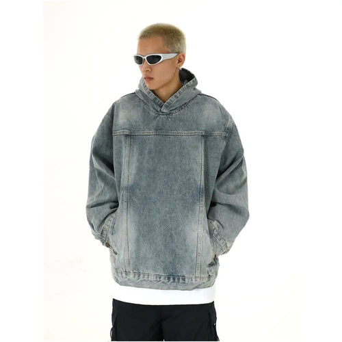 Heavy retro washed hooded denim jacket for men and women trendy brand niche couple versatile loose and casual pullover sweater image 1