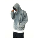 Heavy retro washed hooded denim jacket for men and women trendy brand niche couple versatile loose and casual pullover sweater image 2