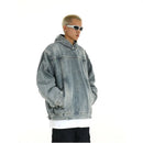 Heavy retro washed hooded denim jacket for men and women trendy brand niche couple versatile loose and casual pullover sweater image 3