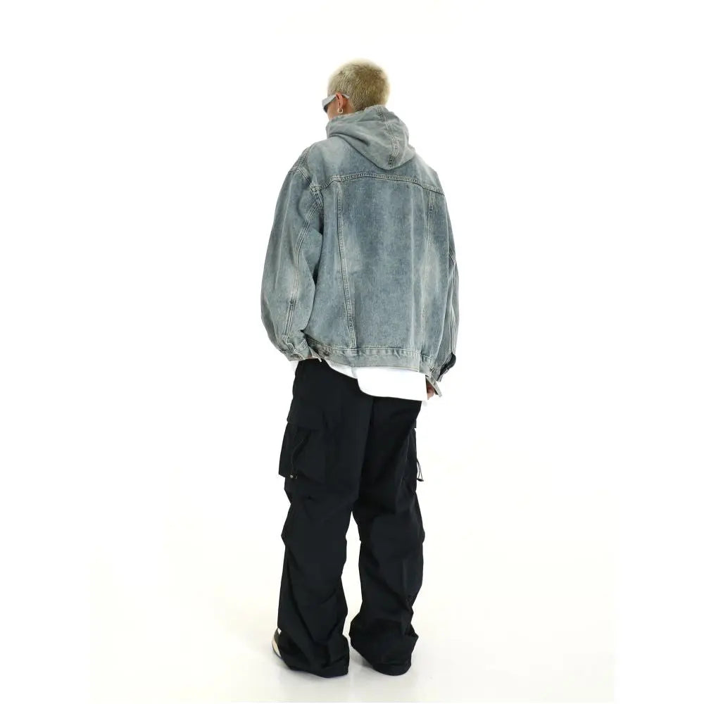Heavy retro washed hooded denim jacket for men and women trendy brand niche couple versatile loose and casual pullover sweater image 4