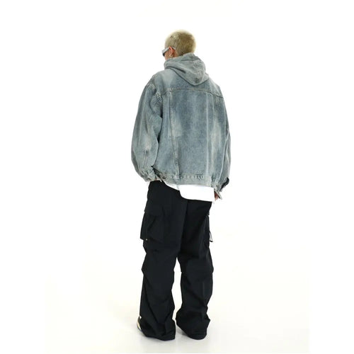 Heavy retro washed hooded denim jacket for men and women trendy brand niche couple versatile loose and casual pullover sweater image 4