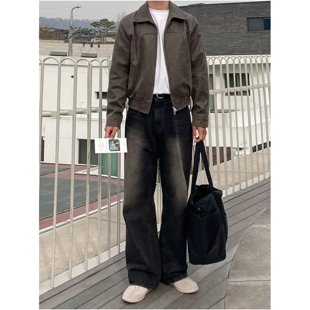MRCYC American retro short leather jacket men s spring loose lapel jacket Korean style trend high end jacket image 3