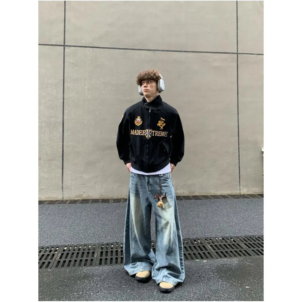 RETRO EMBROIDERED HARRINGTON JACKET 无品牌/无注册商标