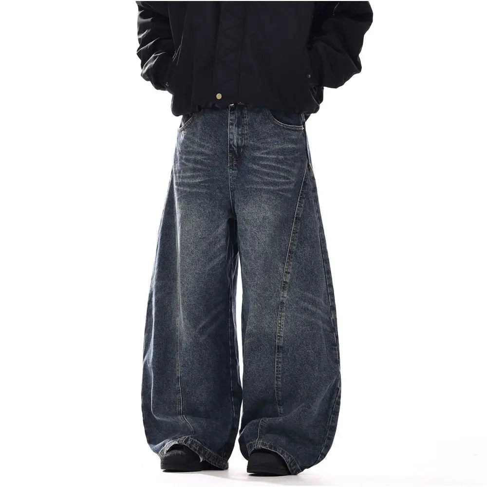 American retro vintage washed curved knife wide leg jeans for men and women loose straight leg loose and versatile casual wide leg pants image 3