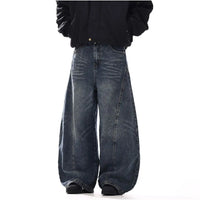 RETRO WASHED CURVED LEG WIDE JEANS
