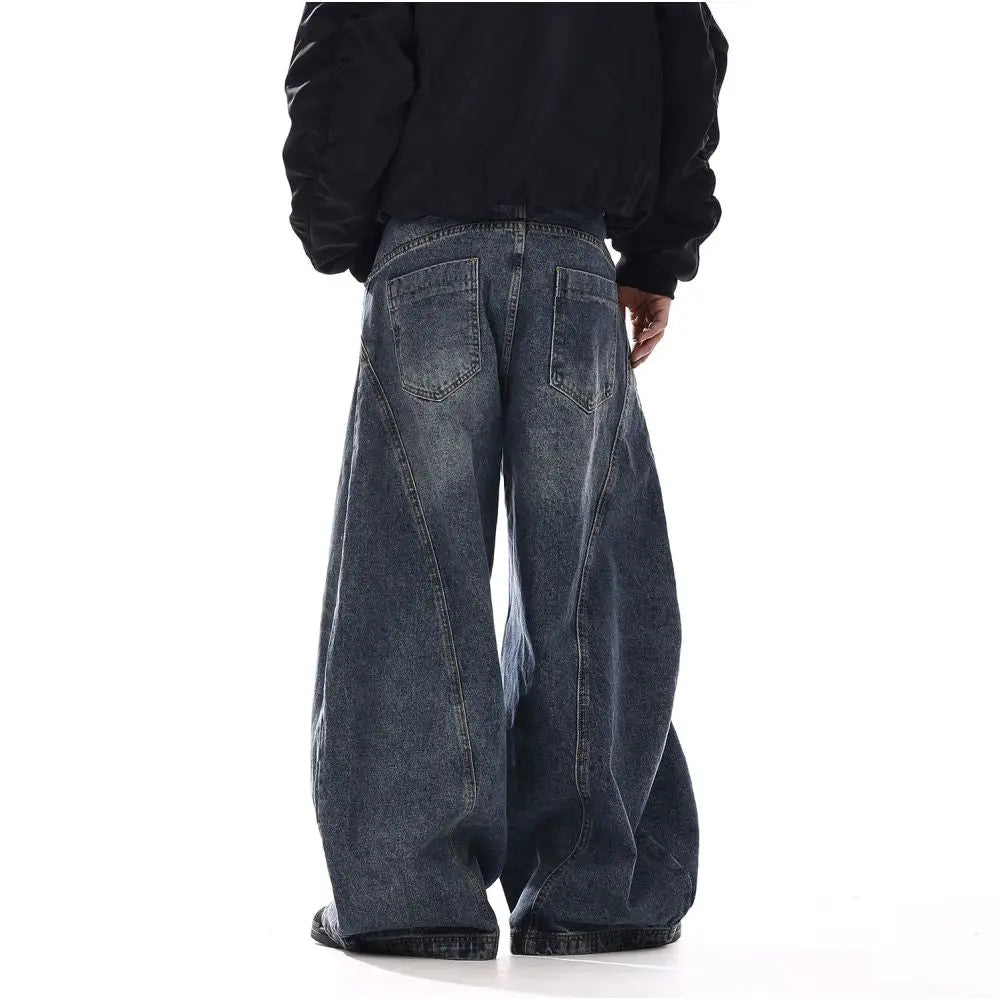 American retro vintage washed curved knife wide leg jeans for men and women loose straight leg loose and versatile casual wide leg pants image 4