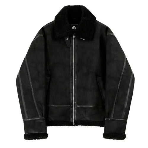 MRCYC fur integrated cotton jacket men s winter Korean loose suede lambskin motorcycle leather jacket image 5