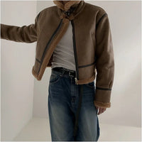 FUR LINED SUEDE MOTORCYCLE JACKET