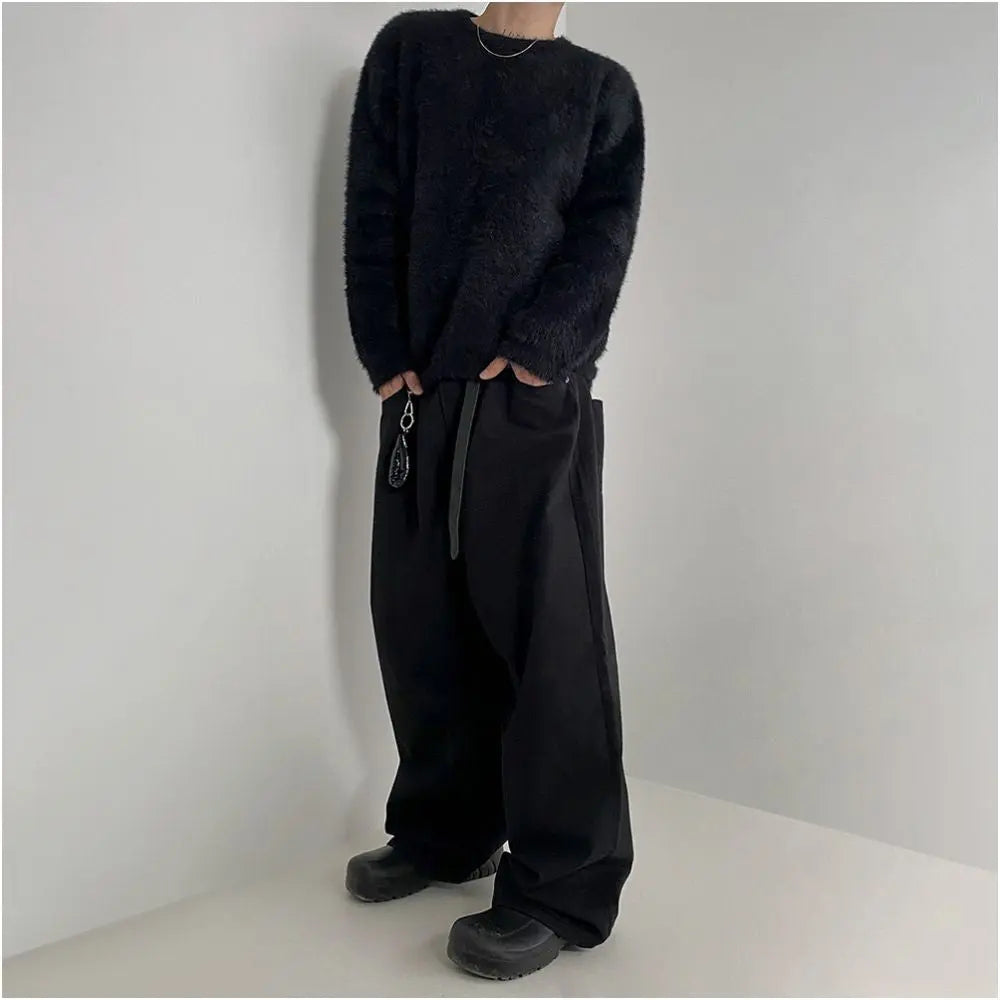 MRCYC mink fur lazy knitted sweater men s autumn and winter Korean loose solid color top soft glutinous round neck thick sweater image 4
