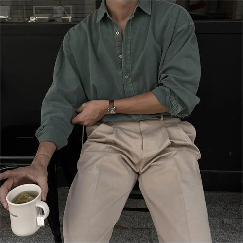MRCYC retro washed casual shirt men s spring new long sleeved shirt Korean style trendy high end inch clothing image 2